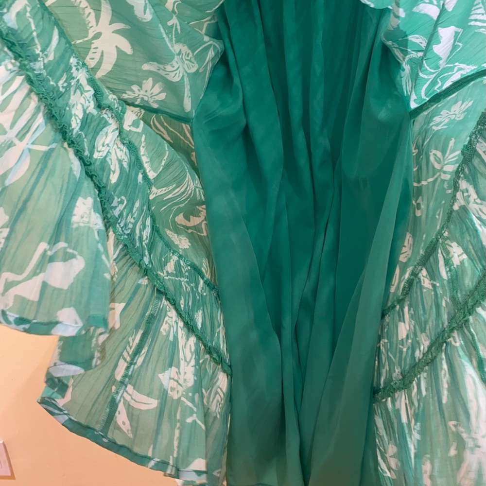 American Eagle Outfitters Spaghetti Straps Green & White Ruffle Sundress, Size M - Picture 8 of 12
